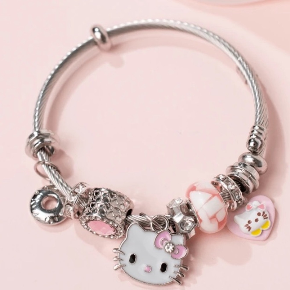 Sanrio Hello Kitty Sterling Silver Charm Pendant Bracelet